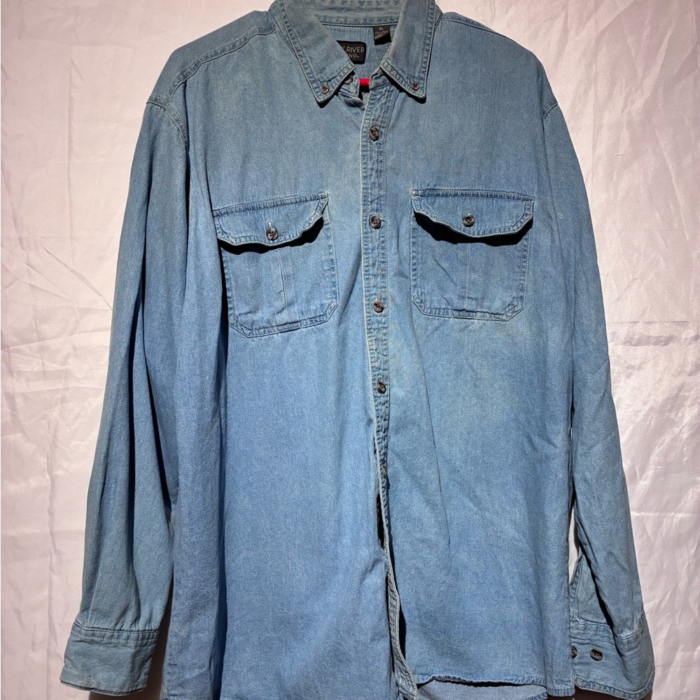 Men's Casual Blue Button Down Shirt XL vintage - Picture 2 of 12